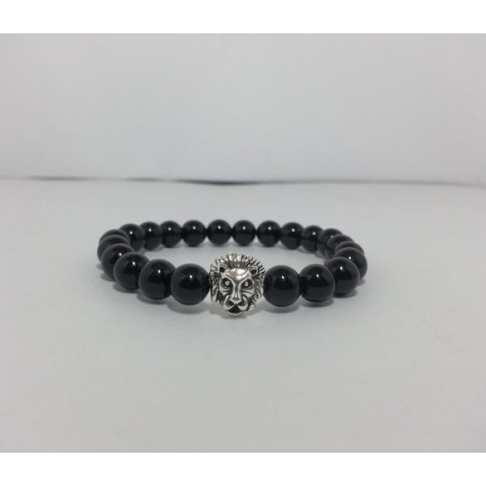 8mm Lion Head Bracelet with Natural Black Onyx Beads | Save 33% - Rajasthan Living 6