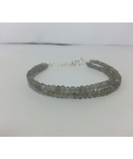 Natural Gray Moonstone Faceted Rondelle Beads Bracelet with Silver Clasp | Save 33% - Rajasthan Living