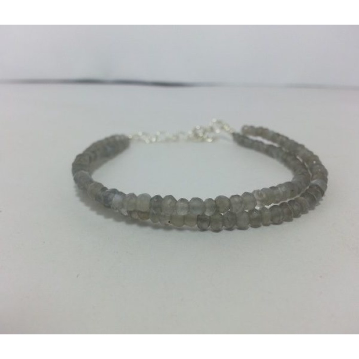 Natural Gray Moonstone Faceted Rondelle Beads Bracelet with Silver Clasp | Save 33% - Rajasthan Living 6