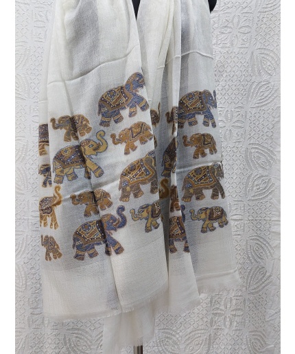 White Pure Pashmina Elephant Handmade Shawl/Cashmere Scarf/Shawl, Handwoven on Handloom in Kashmir, Super Soft, Light Weave | Save 33% - Rajasthan Living