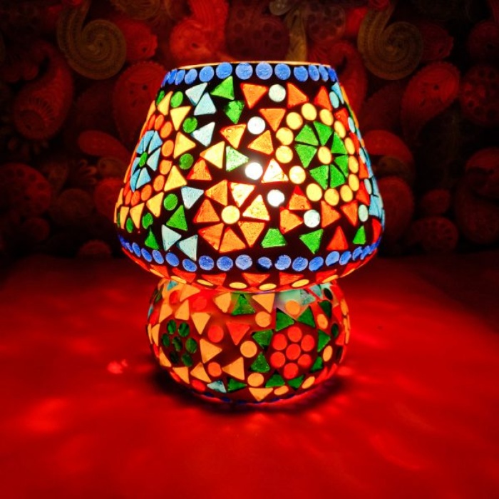 Handmade Multicolor Decorative Table lamp From iHandikart Handicrafts 7 X 5 Inch(IHK25002) Unique Design And mosaic Work On lamp Used For Home/Office | Save 33% - Rajasthan Living 5