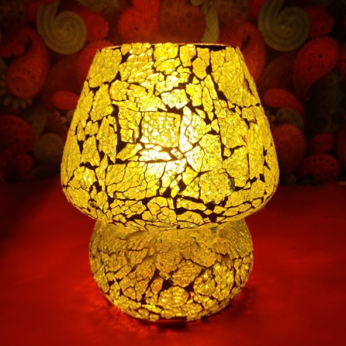 Handmade Multicolor Decorative Table lamp From iHandikart Handicrafts 7 X 5 Inch(IHK25003) Unique Design And Crackle Work On lamp Used For Home/Office | Save 33% - Rajasthan Living 5