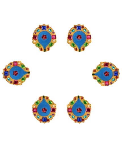 iHandikart Handicrafts Handpainted Terracotta Diyas , Multicolor ( Set of 6 ) 3 ” x 1 ” IHK4056-6 | Save 33% - Rajasthan Living