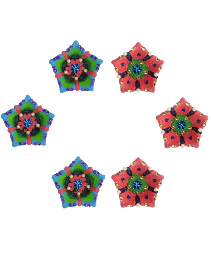 iHandikart Handicrafts Handpainted Terracotta Diyas ,Multicolor (Set of 6 ) 3 ” x 1 ” IHK4057-6 | Save 33% - Rajasthan Living
