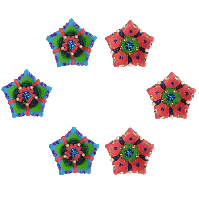 iHandikart Handicrafts Handpainted Terracotta Diyas ,Multicolor (Set of 6 ) 3 ” x 1 ” IHK4057-6 | Save 33% - Rajasthan Living 6