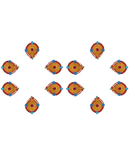 iHandikart Handicrafts Handpainted Terracotta Diyas , Multicolor ( Set of 12 ) 3 ” x 1 ” IHK4058-12 | Save 33% - Rajasthan Living