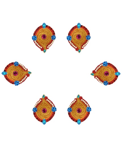 iHandikart Handicrafts Handpainted Terracotta Diyas , Multicolor ( Set of 6 ) 3 ” x 1 ” IHK4058-6 | Save 33% - Rajasthan Living