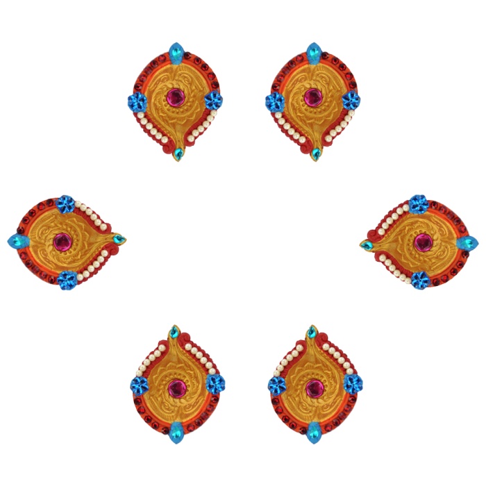 iHandikart Handicrafts Handpainted Terracotta Diyas , Multicolor ( Set of 6 ) 3 ” x 1 ” IHK4058-6 | Save 33% - Rajasthan Living 5