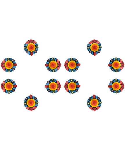 iHandikart Handicrafts Handpainted Terracotta Diyas , Multicolor ( Set of 12 ) 3 ” x 1 ” IHK4059-12 | Save 33% - Rajasthan Living
