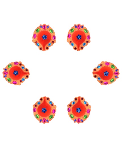 iHandikart Handicrafts Handpainted Terracotta Diyas , Multicolor ( Set of 6 ) 3 ” x 1 ” IHK4060-6 | Save 33% - Rajasthan Living