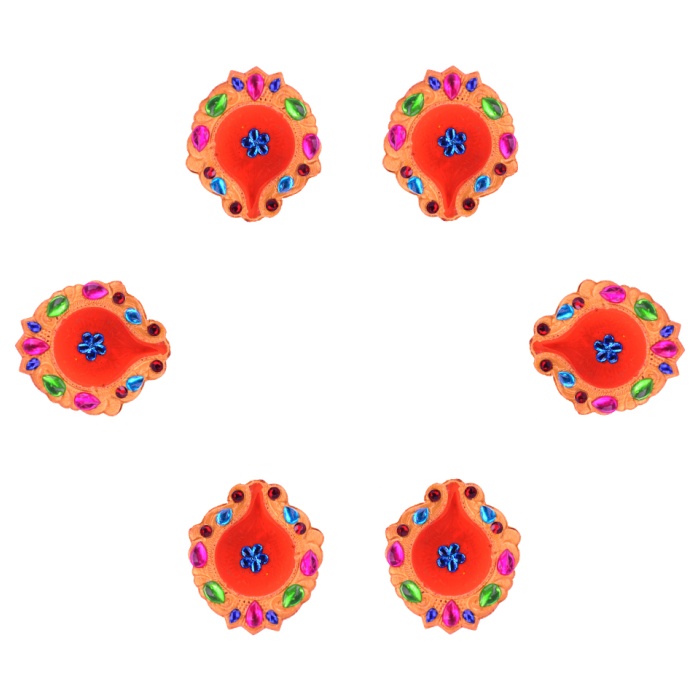 iHandikart Handicrafts Handpainted Terracotta Diyas , Multicolor ( Set of 6 ) 3 ” x 1 ” IHK4060-6 | Save 33% - Rajasthan Living 6
