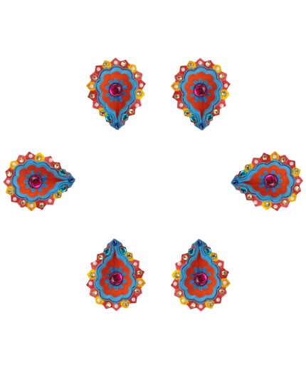 iHandikart Handicrafts Handpainted Terracotta Diyas , Multicolor ( Set of 6 ) 3 ” x 1 ” IHK4064-6 | Save 33% - Rajasthan Living