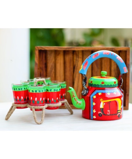 Handcrafted Kettle Set With 6 Glasses & 1 Trey | Save 33% - Rajasthan Living