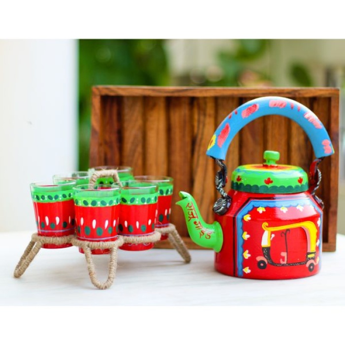 Handcrafted Kettle Set With 6 Glasses & 1 Trey | Save 33% - Rajasthan Living 6