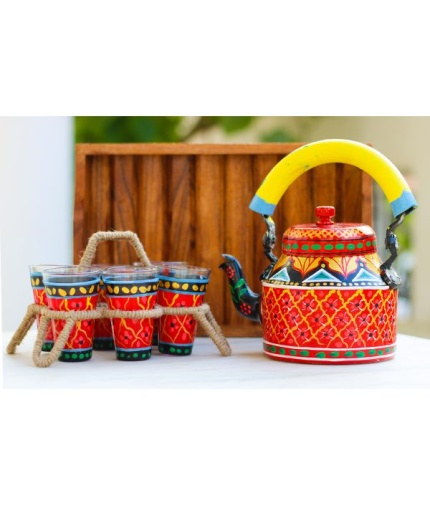 Kettle handmade Set With 6 Glass & 1 Trey | Save 33% - Rajasthan Living