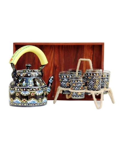 Kettle Set handcrafted With 6 Glasses & Trey | Save 33% - Rajasthan Living
