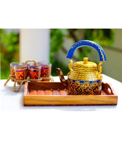 Kettle handcrafted Set With 6 Glass & 1 Trey | Save 33% - Rajasthan Living