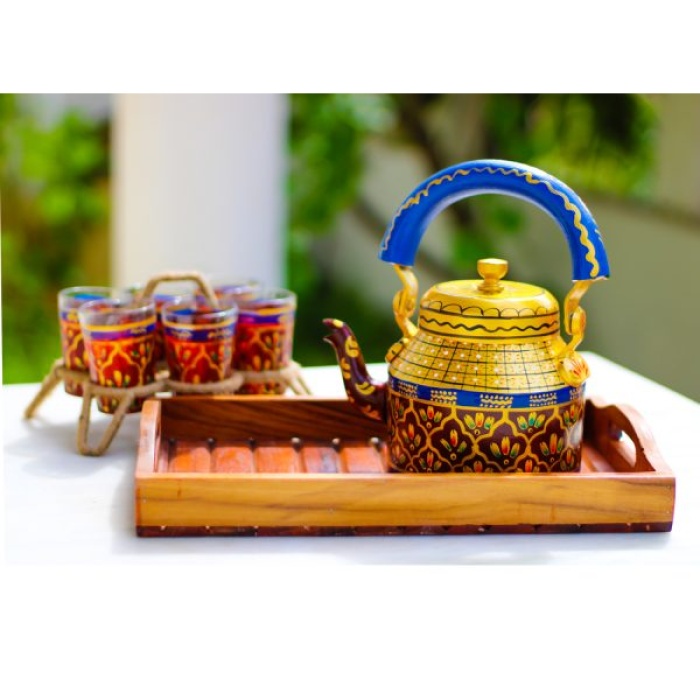 Kettle handcrafted Set With 6 Glass & 1 Trey | Save 33% - Rajasthan Living 5