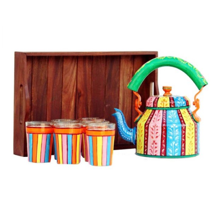 Handpainted Kettle Set With Trey & 6 Glass | Save 33% - Rajasthan Living 5