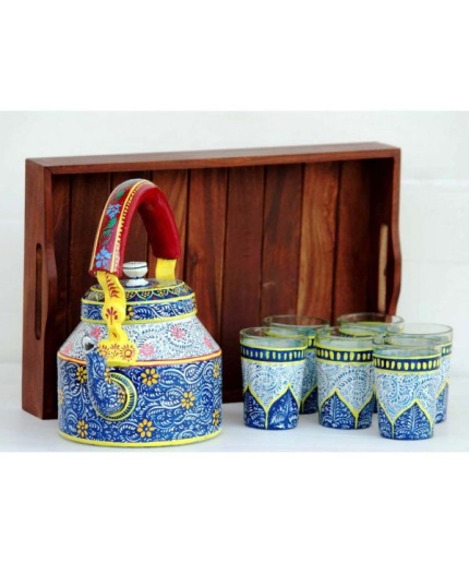Kettle Set handpainted With 6 Glass & Trey | Save 33% - Rajasthan Living