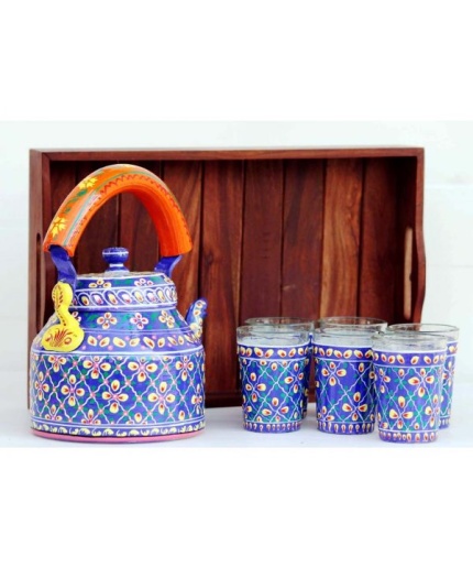 Kettle Set handcrafted With 6 Glass & Trey | Save 33% - Rajasthan Living