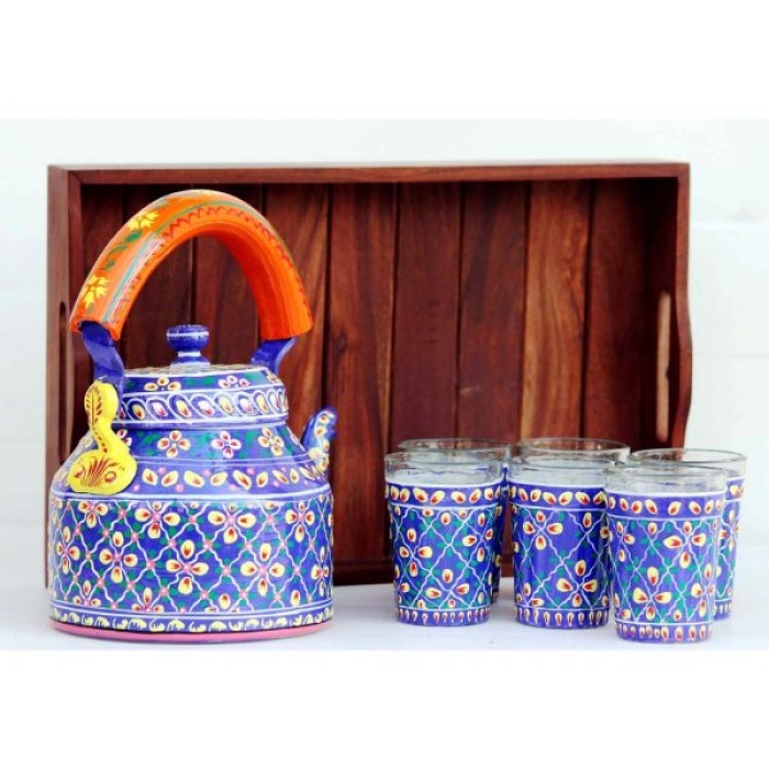 Kettle Set handcrafted With 6 Glass & Trey | Save 33% - Rajasthan Living 5
