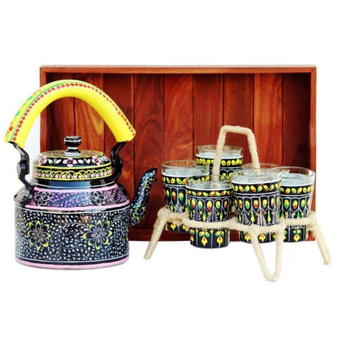 Handcrafted Kettle Set With 1 Trey & 6 Glass | Save 33% - Rajasthan Living 5