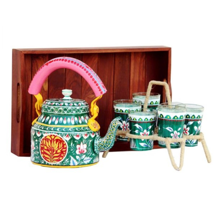 Kettle Set handpainted With 6 Glasses & 1 Trey | Save 33% - Rajasthan Living 5