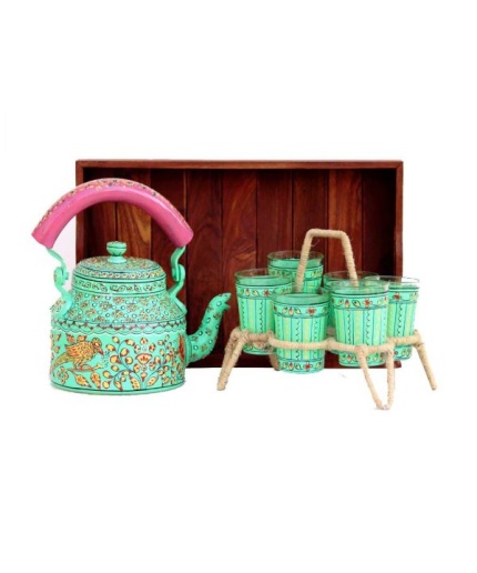 Kettle Set handcrafted With 6 Glasses & 1 Trey | Save 33% - Rajasthan Living