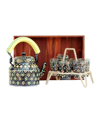 Kettle Set handpainted With 6 Glass & 1 Trey | Save 33% - Rajasthan Living