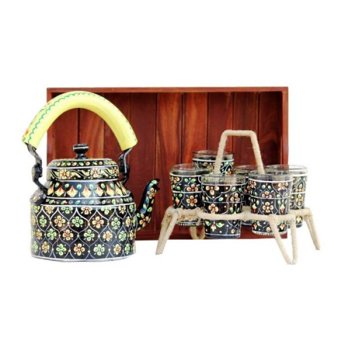 Kettle Set handpainted With 6 Glass & 1 Trey | Save 33% - Rajasthan Living 6
