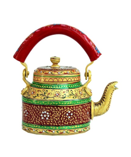 Handpainted Kettle Set 5075-T With 4 Glass & 1 Cart/Thela | Save 33% - Rajasthan Living 3
