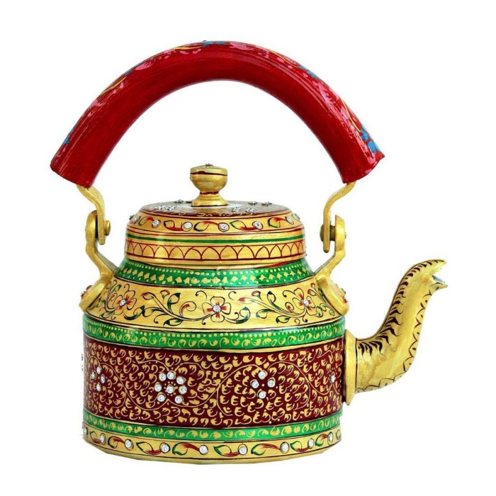 Handpainted Kettle Set 5075-T With 4 Glass & 1 Cart/Thela | Save 33% - Rajasthan Living 6