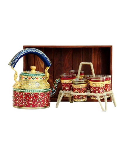Handpainted Kettle Set With 6 Glasses & Trey | Save 33% - Rajasthan Living
