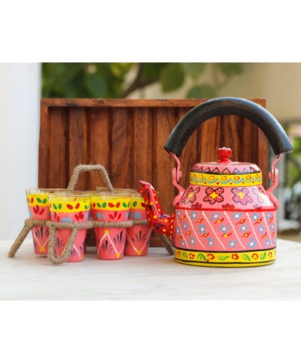 Handmade Kettle Set With 1 Trey & 6 Glass | Save 33% - Rajasthan Living