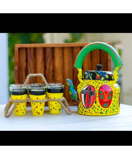 Handpainted Kettle Set With 1 Trey & 6 Glass | Save 33% - Rajasthan Living