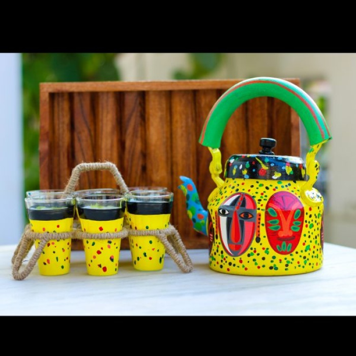 Handpainted Kettle Set With 1 Trey & 6 Glass | Save 33% - Rajasthan Living 5
