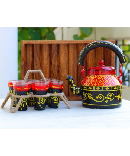 Handmade Kettle Set With 6 Glass & Trey | Save 33% - Rajasthan Living