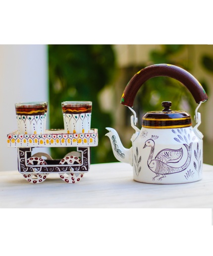 Handpainted Kettle Set 5155-T With 4 Glass & 1 Cart/Thela | Save 33% - Rajasthan Living
