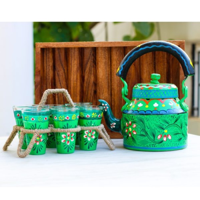 Kettle Set With 6 Glass & 1 Trey handcrafted | Save 33% - Rajasthan Living 6