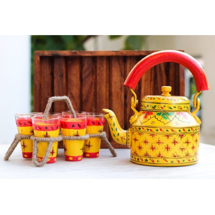 Kettle Set With 6 Glass & 1 Trey handpainted | Save 33% - Rajasthan Living 5