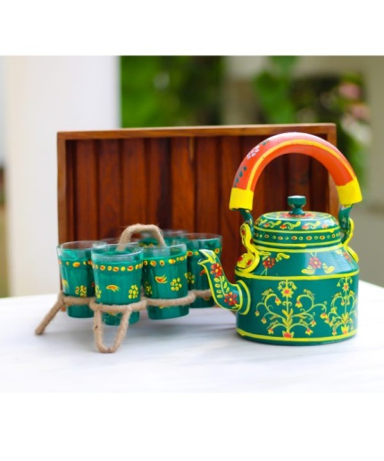 Handmade Kettle Set With 6 Glass & 1 Trey | Save 33% - Rajasthan Living 5