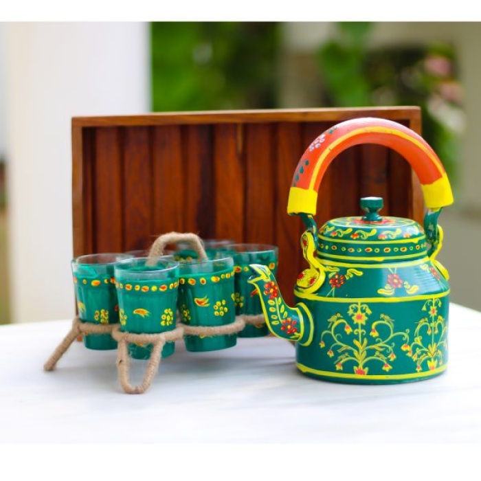 Handmade Kettle Set With 6 Glass & 1 Trey | Save 33% - Rajasthan Living 5