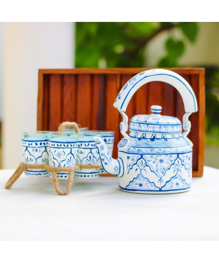 Handcrafted Kettle Set With 6 Glass & 1 Trey | Save 33% - Rajasthan Living