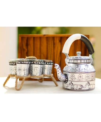 Handpainted Kettle Set With 6 Glass & 1 Trey | Save 33% - Rajasthan Living
