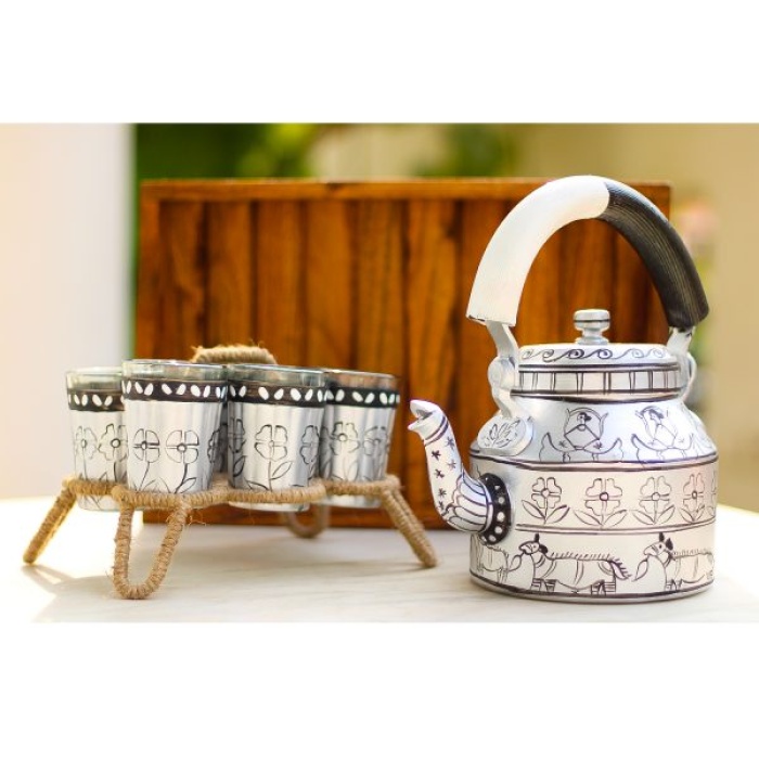 Handpainted Kettle Set With 6 Glass & 1 Trey | Save 33% - Rajasthan Living 5