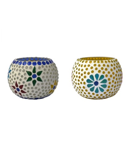 Mosaic Tealight stand of Glass Matericl from iHandikart Handicraft (Pack of 2) Mosaic Finish (IHK9001) Multicolour? | Save 33% - Rajasthan Living 8