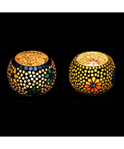 Mosaic Tealight stand of Glass Matericl from iHandikart Handicraft (Pack of 2) Mosaic Finish (IHK9001) Multicolour? | Save 33% - Rajasthan Living 6
