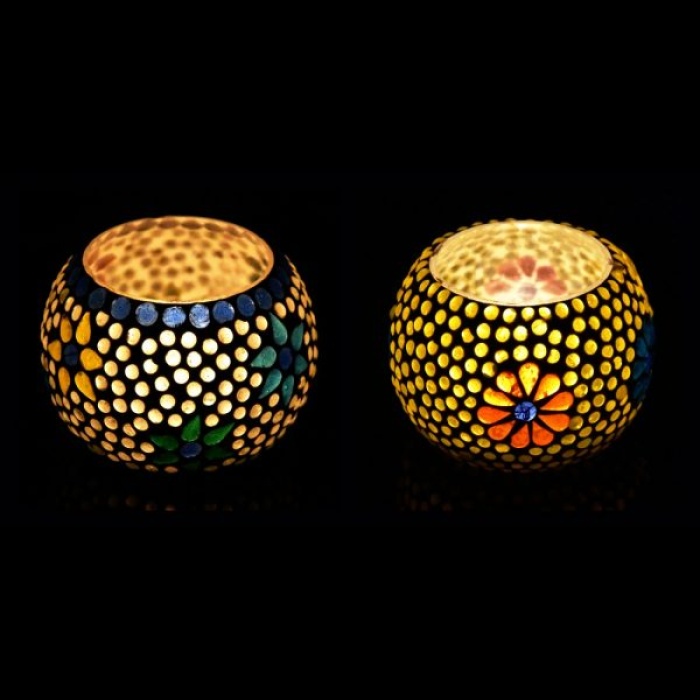 Mosaic Tealight stand of Glass Matericl from iHandikart Handicraft (Pack of 2) Mosaic Finish (IHK9001) Multicolour? | Save 33% - Rajasthan Living 5