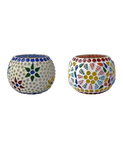 Tealight Stand (Glass) Mosaic Work Glass From iHandikart Handicrafts (Set of 2) Mosaic Finish, IHK-9002 | Save 33% - Rajasthan Living 3